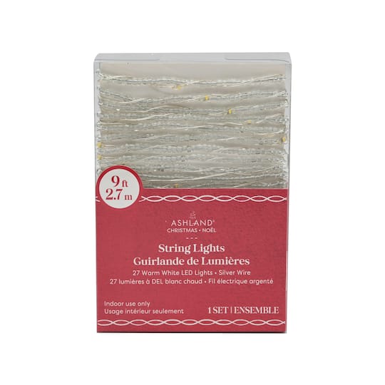 27ct. Warm White LED Clear Bead String Lights on Silver Wire by Ashland®